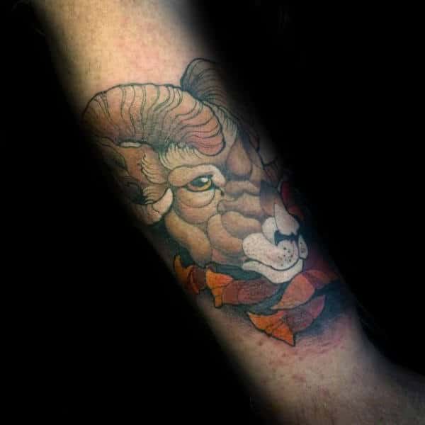 Forearm Male Ram Neo Traditional Design For Tattoos