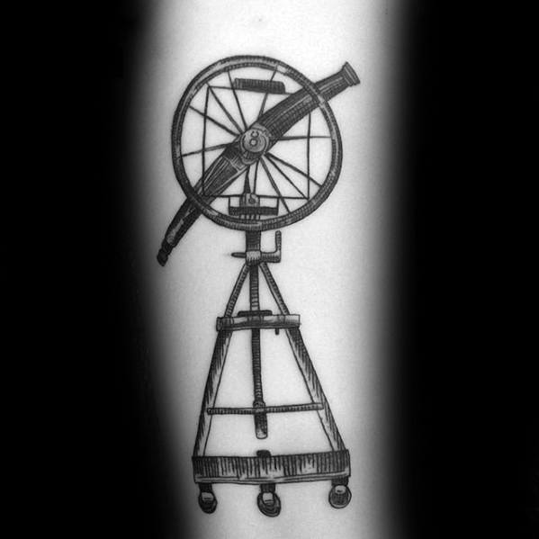 Vintage telescope sketch on a wheeled tripod, detailed line work