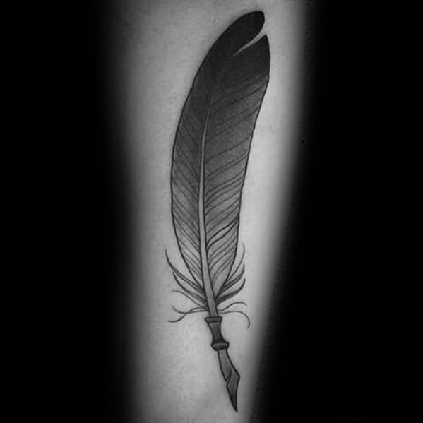 Forearm Manly Feather Quill Tattoo Design Ideas For Men
