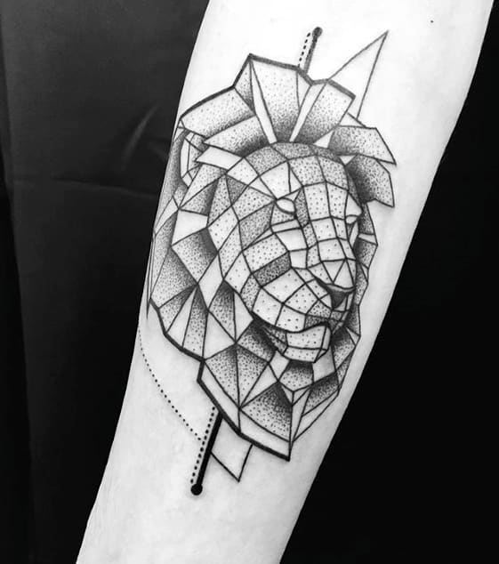 Forearm Masculine Geometric Lion Tattoos For Men
