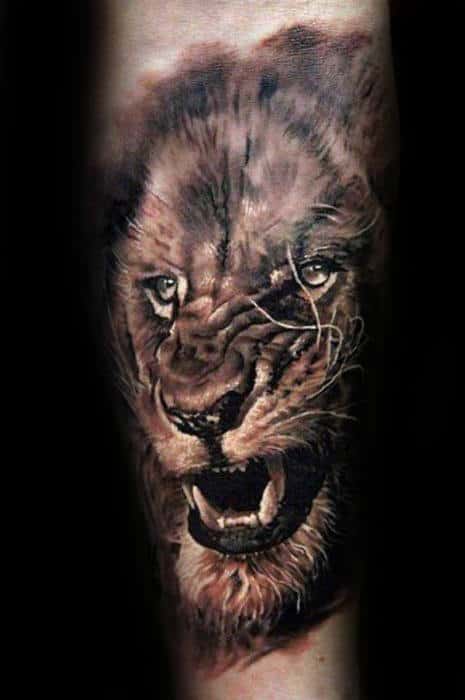Forearm Masculine Guys Realistic Lion Tattoo Ideas