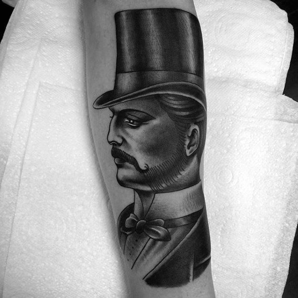 Forearm Masculine Top Hat Tattoos For Men