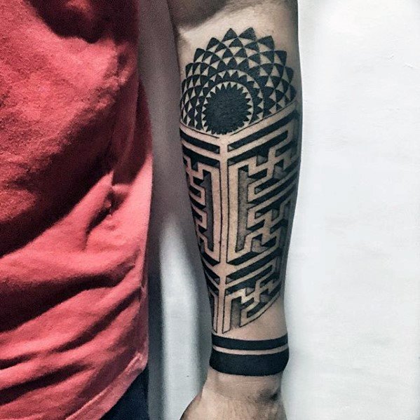 Forearm Maze Tattoo Design On Man