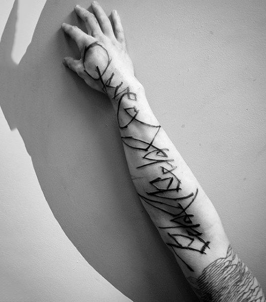 Forearm Mens Abstract Graffiti Tag Tattoo Design