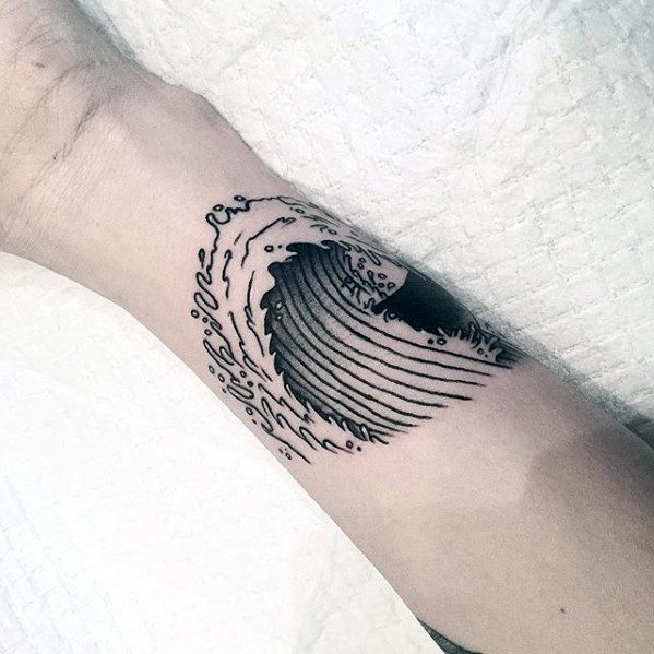 Forearm Mens Simple Wave Tattoo Inspiration