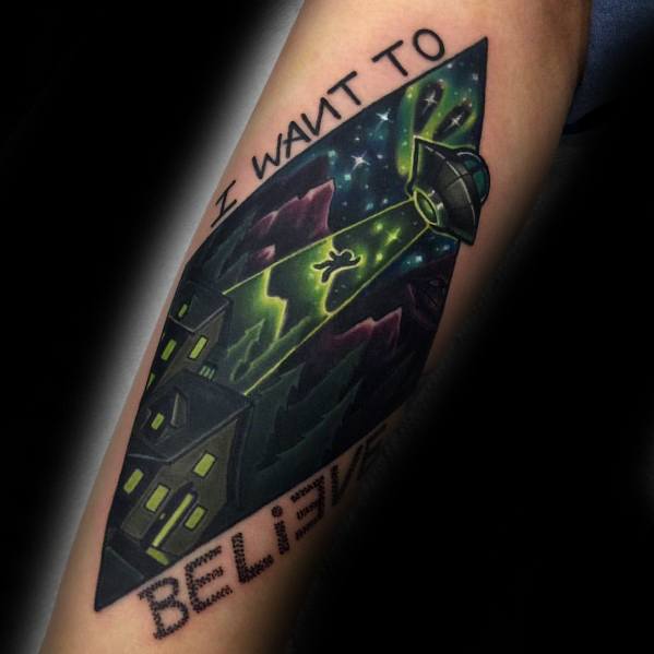 Forearm Mens Tattoo Ideas With I Want To Believe Design