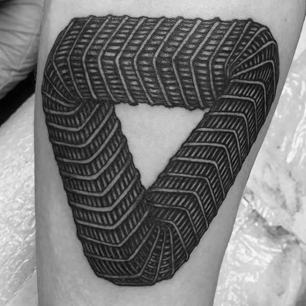 Forearm Metal Penrose Triangle Tattoos For Gentlemen
