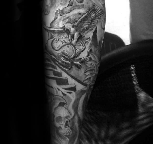 Forearm Mexican Eagle Shaded Ink Male Tattoo Designs
