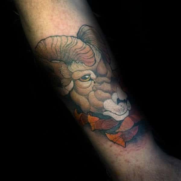 Forearm Neo Traditional Male Goat Tattoo Ideas