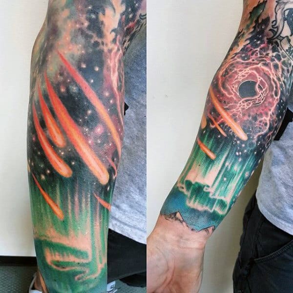 Forearm Night Sky Tattoo Designs On Men