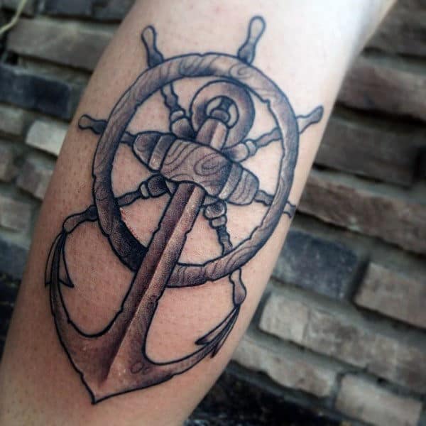 Forearm Old School Mens Ship Wheel Tattoo Inspiration