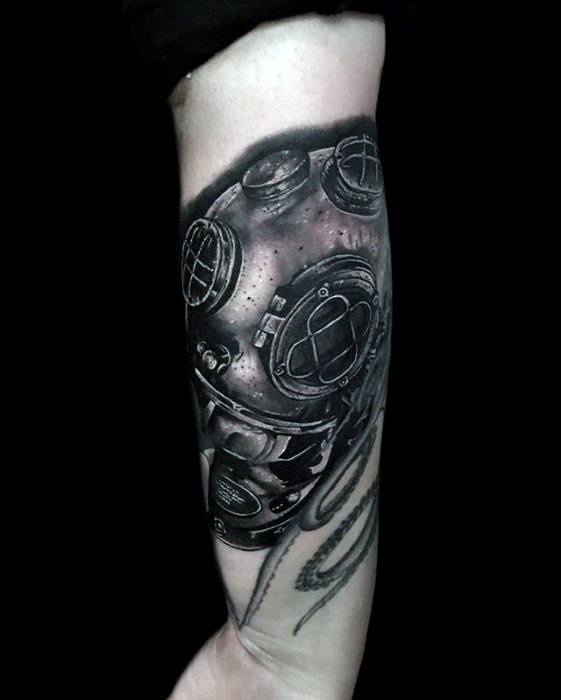 Forearm Realistic 3d Diving Helmet Guys Tattoos