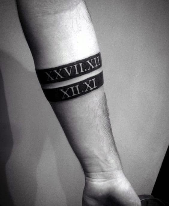 Forearm Roman Numeral Band All Black Mens Tattoos