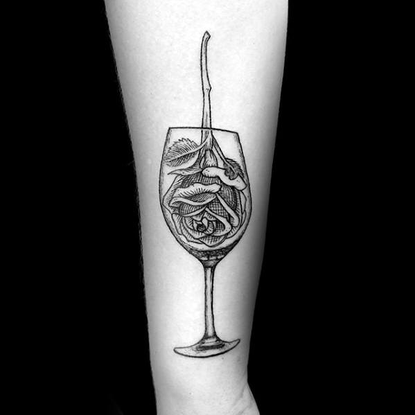 Forearm Rose Flower Wine Tattoo Designs For Guys