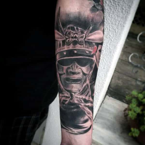 Forearm Samurai Helmet With Cool Crest Mens Tattoos