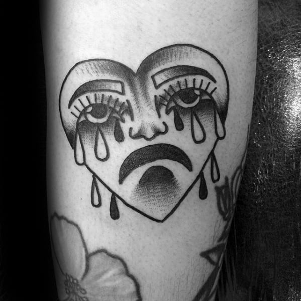 Forearm Shaded Small Retro Traditional Crying Heart Tattoos For Gentlemen