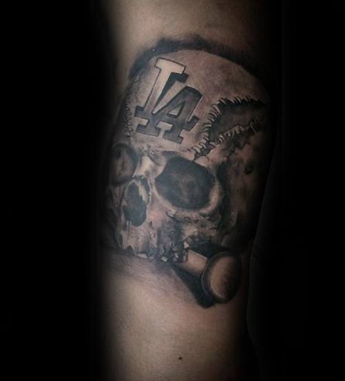 Forearm Skull Baseball Dodgers Male Tattoo Designs