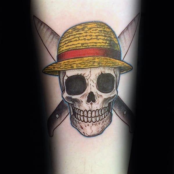 Forearm Skull Hat One Piece Tattoo Designs On Gentleman