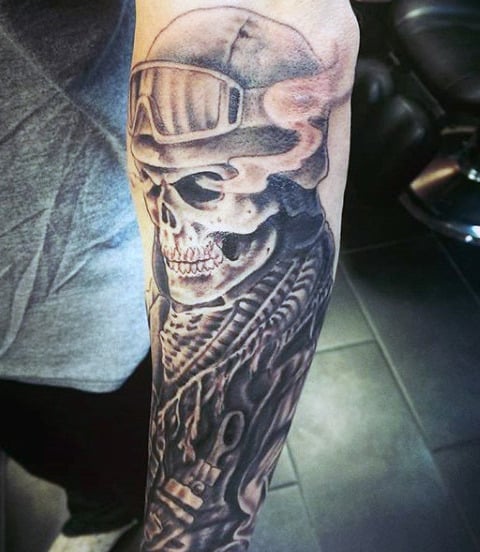 Forearm Skull Pilot Army Men's Tattoos