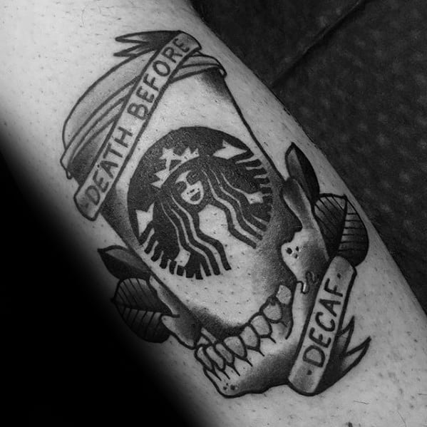Forearm Skull Starbucks Cup Coffee Male Tattoo