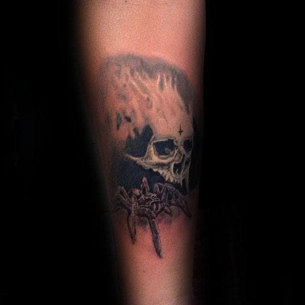 Forearm Skull Tarantula Spider Guys Tattoo Designs