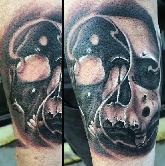 Forearm Skull Yin Yang Tattoos Designs For Males