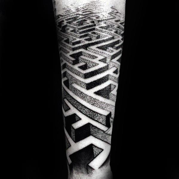 Forearm Sleeve 3d Dotwork Maze Tattoos Male