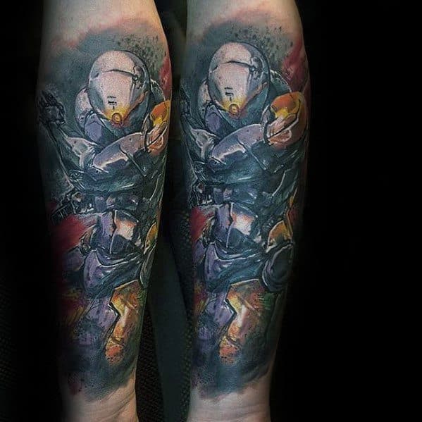 Forearm Sleeve 3d Metal Gear Tattoo Ideas For Males