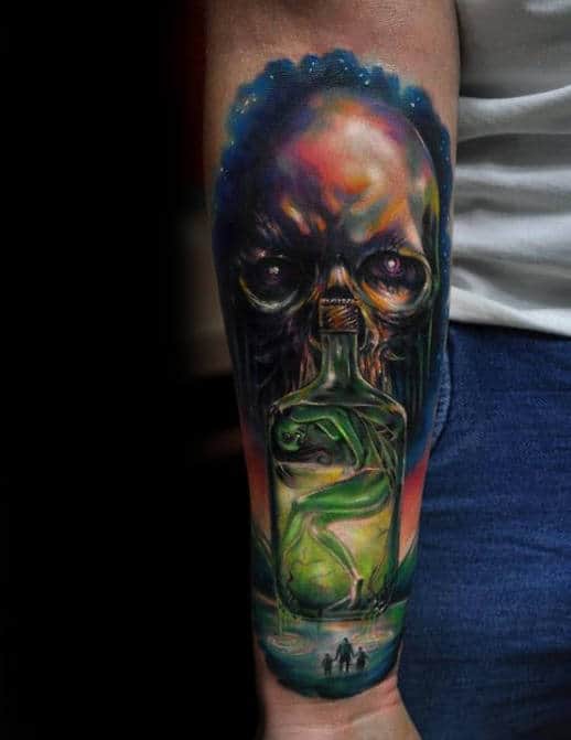 Forearm Sleeve Alien Colorful Mens Tattoos