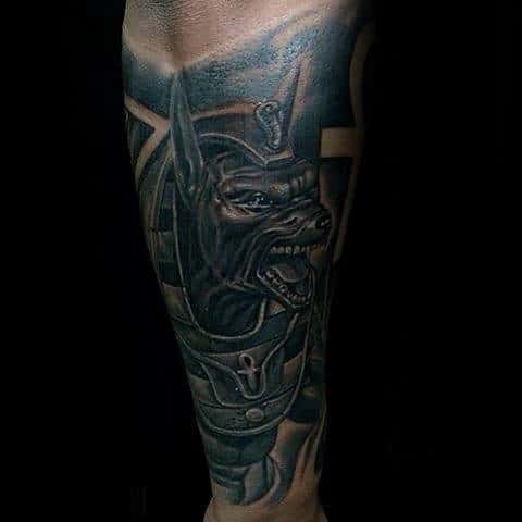 Forearm Sleeve Anubis Tattoo On Male
