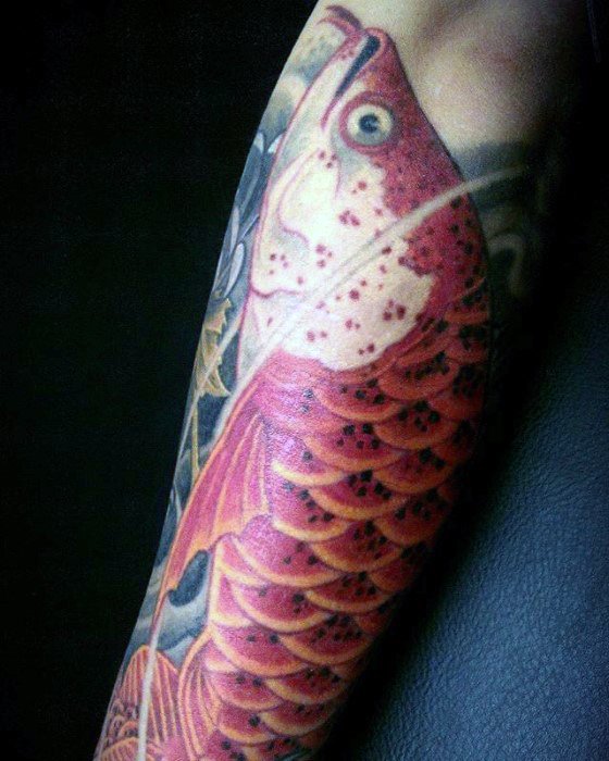 Forearm Sleeve Arowana Mens Tattoo Designs