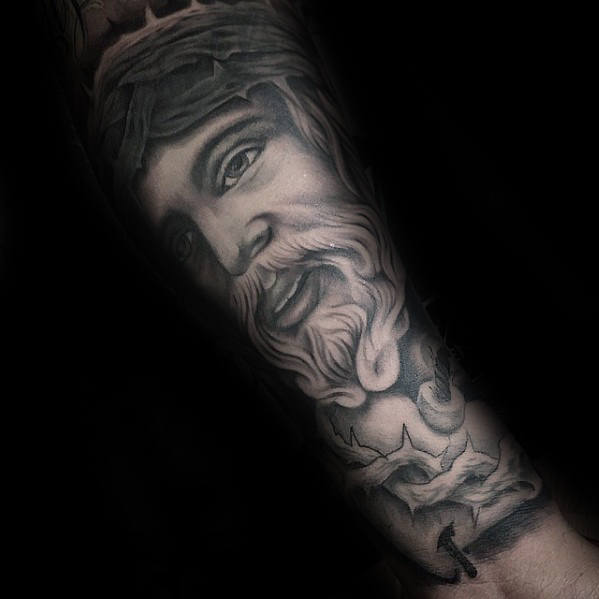 Forearm Sleeve Catholic Jesus Crown Of Thorn Tattoo Ideas For Guys