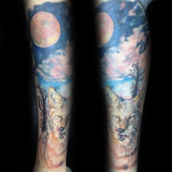 Forearm Sleeve Coyote Tattoo Design Ideas For Males