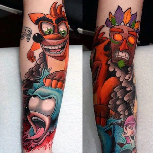 Forearm Sleeve Creative Crash Bandicoot Tattoos For Men