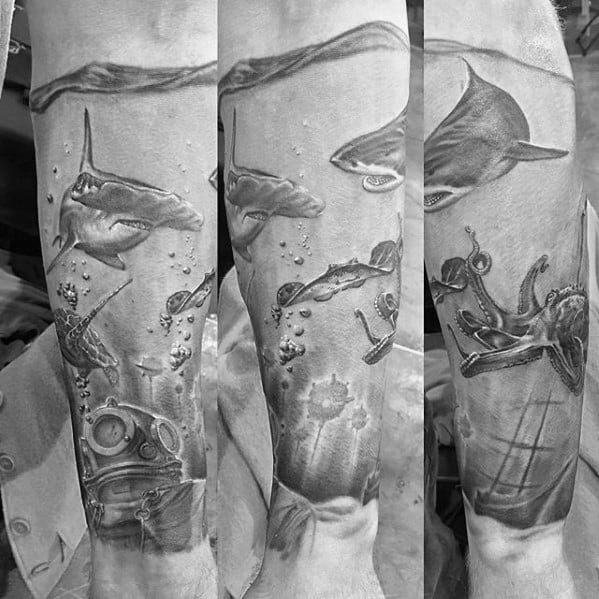 Forearm Sleeve Deep Sea Diver Male Tattoos