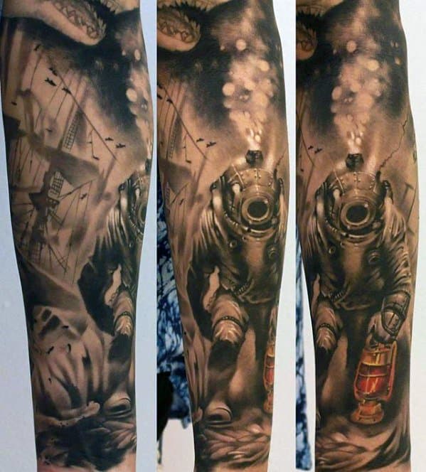 Forearm Sleeve Diver Tattoo Ideas For Gentlemen