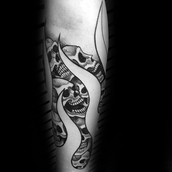 Forearm Sleeve Flaming Skull Mens Tattoo Designs
