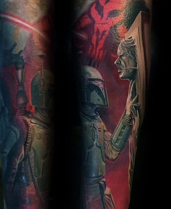 Forearm Sleeve Frozen Han Solo Tattoo Design Ideas For Males