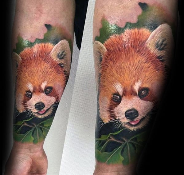 Forearm Sleeve Guy With Red Panda Tattoo Design
