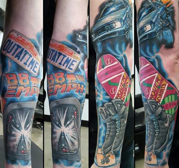 Forearm Sleeve Guys Back To The Future Themed Tattoo Deas