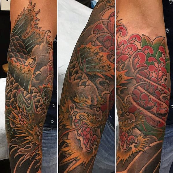 Forearm Sleeve Guys Koi Dragon Tattoo