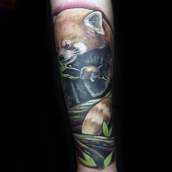 Forearm Sleeve Guys Red Panda Tattoo Design Ideas