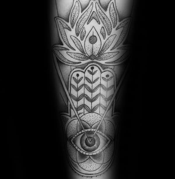 Forearm Sleeve Hamsa All Seeing Eye With Flower Mens Tattoos