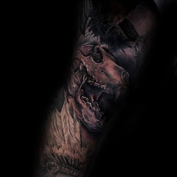 Forearm Sleeve Male Bear Skull Shaded Tattoo Designs