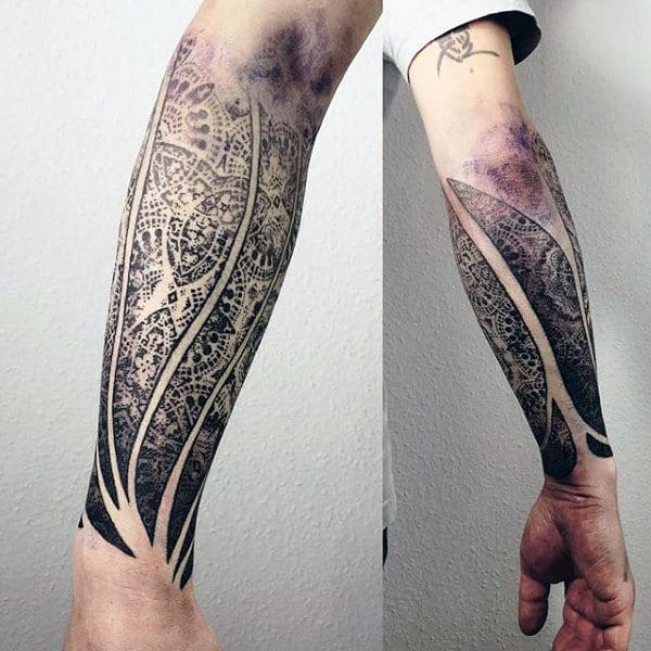 Forearm Sleeve Male Factal Tattoo With Negative Space Design