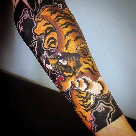 Forearm Sleeve Male Japanese Tiger Tattoo Ideas