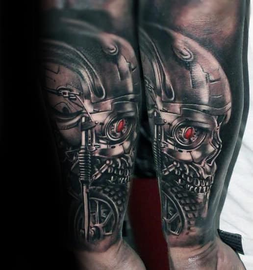 Forearm Sleeve Male Shaded Terminator Cyborg Tattoo Ideas