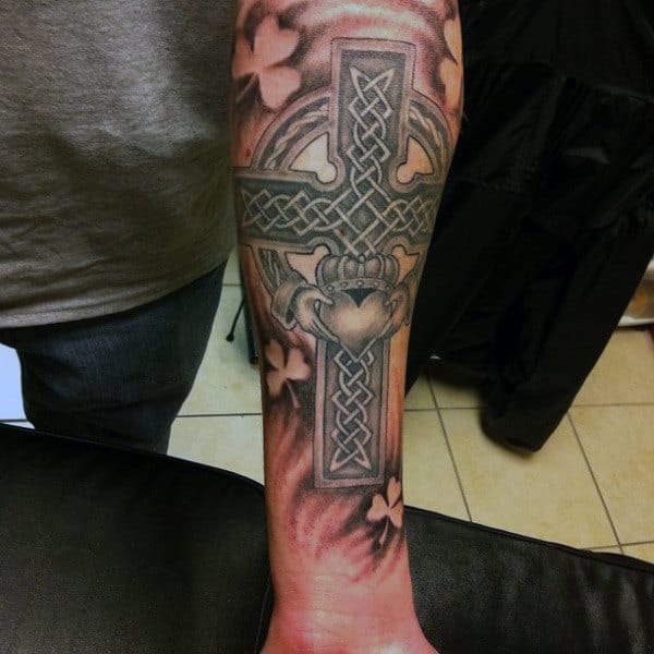 Forearm Sleeve Mens Celtic Cross Claddagh Tattoo