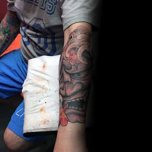 Forearm Sleeve Mens Flower Hannya Mask Tattoos