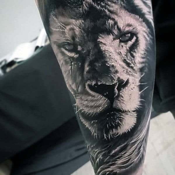 Forearm Sleeve Mens Realistic Lion Tattoos